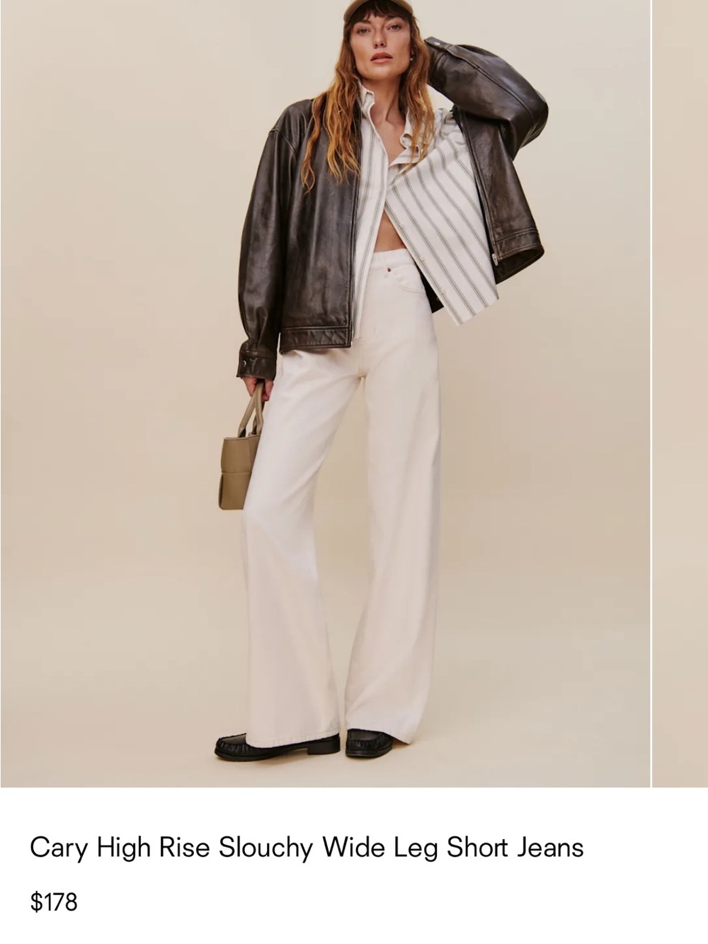 Reformation Cary Wide-Leg High-Rise Jeans — Cream Size 26S